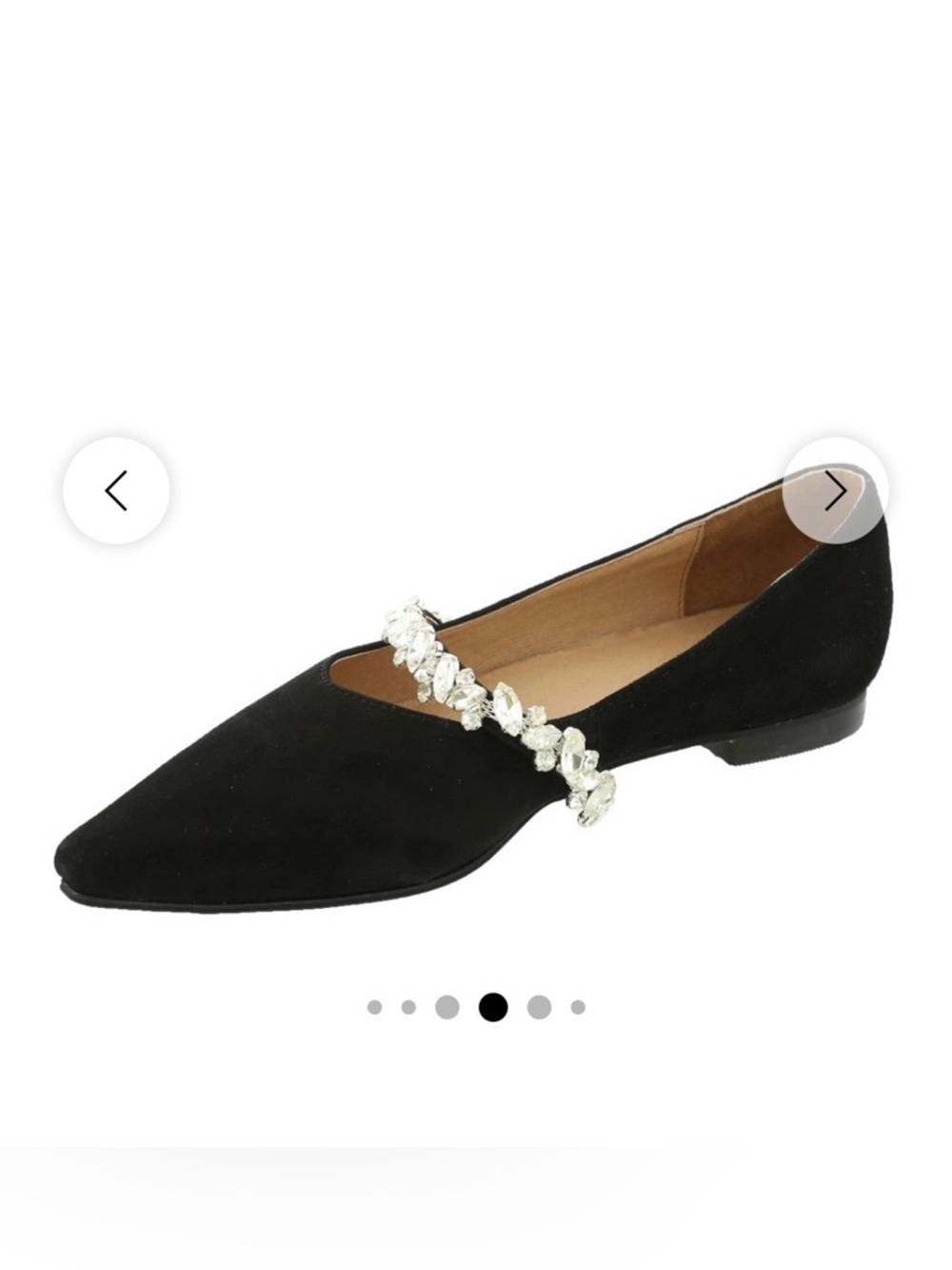 Women's Black Pointed-Toe Crystal-Embellished Flats